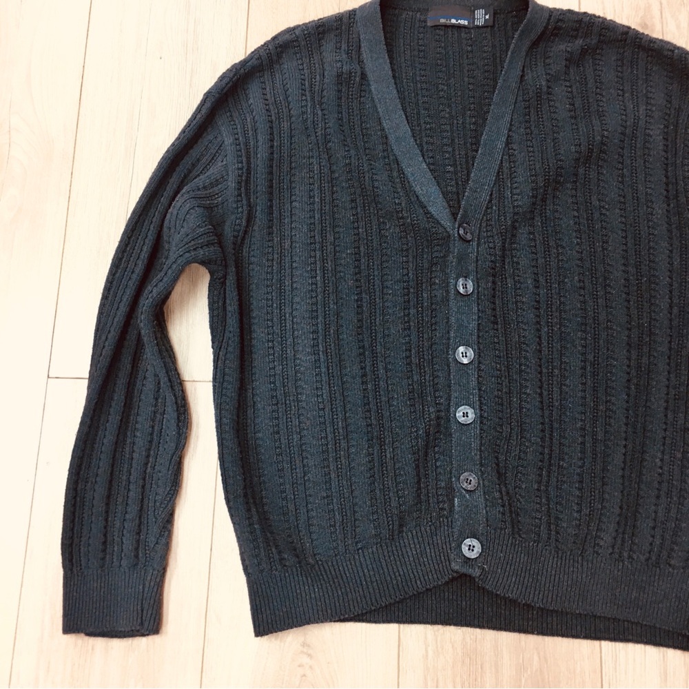 Bill Blass Mens Black Button-Front Knit Cardigan Sweater charcoal grey gray XL